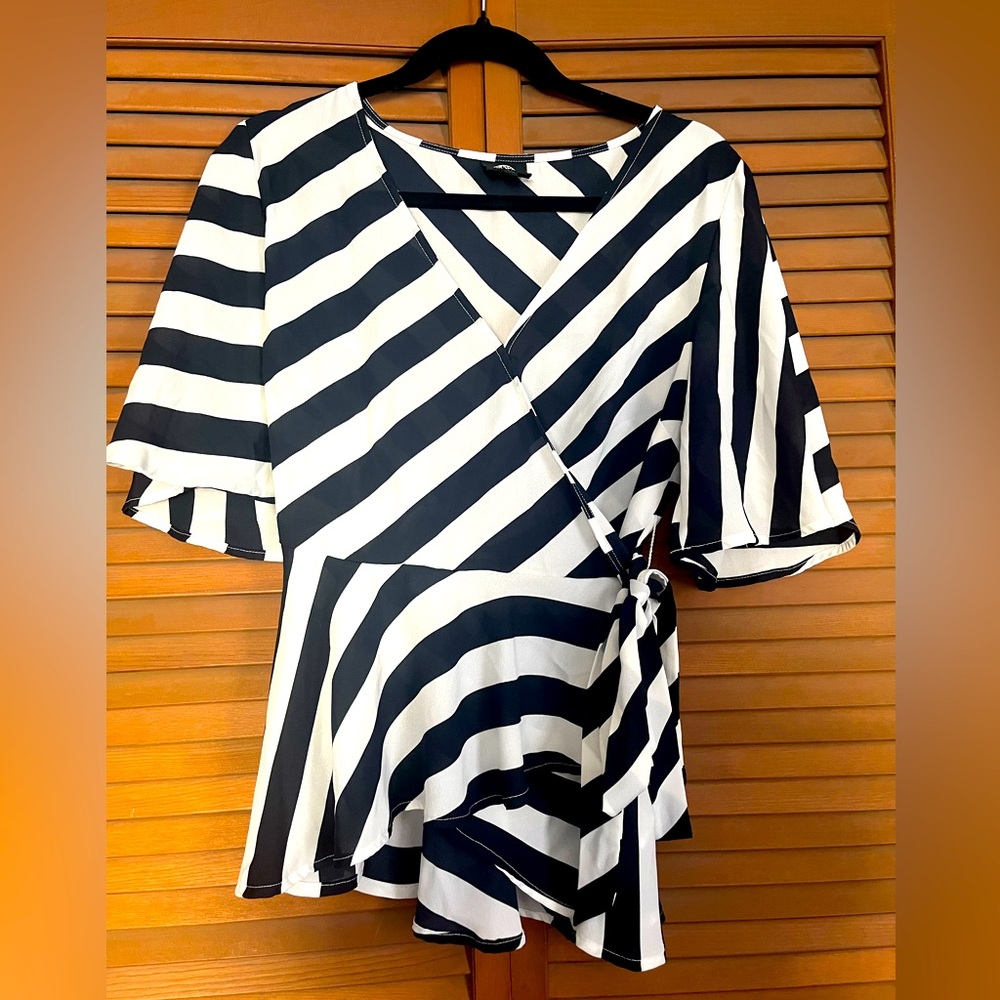 Bobeau Striped Wrap Blouse Size M